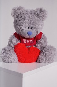 Ведмедик 40 см плюшевий з латками Me To You в футболці з серцем Yarokuz Сірий (YK0112) фото
