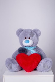 Мишка с латками плюшевый с сердцем Yarokuz Уолтер 80 см Серый (YK0123) фото