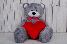 Большая мягкая игрушка мишка с сердцем Yarokuz Билли 150 см Серый (YK0095)